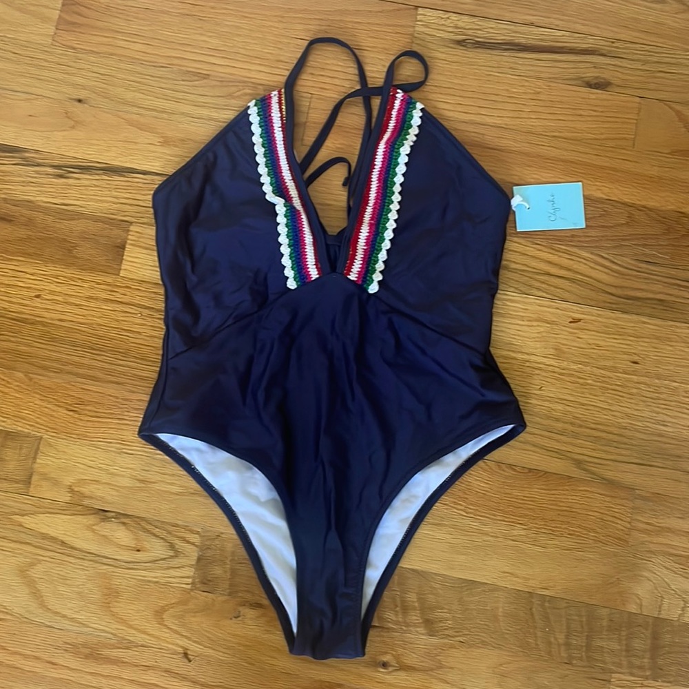 Cupshe Crochet Rainbow Deep V One Piece Swimsuit NWT